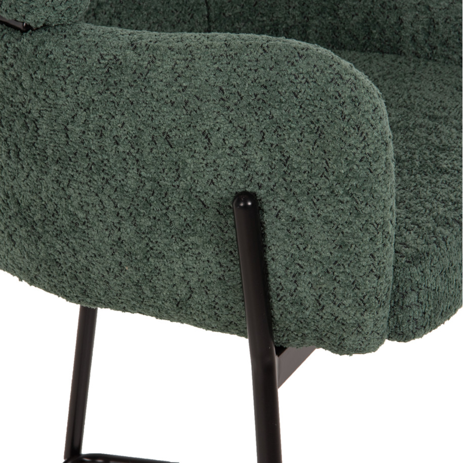 BAR STOOL MEDIUM HEIGHT WOLF HM8584.03 PETROL GREEN BOUCLE FABRIC-BLACK METAL LEGS 56x56x96Hcm.