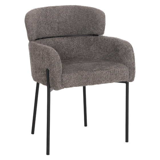 ARMCHAIR WOLF HM8583.01 GREY BOUCLE FABRIC-BLACK METAL LEGS 56x62x80Hcm.