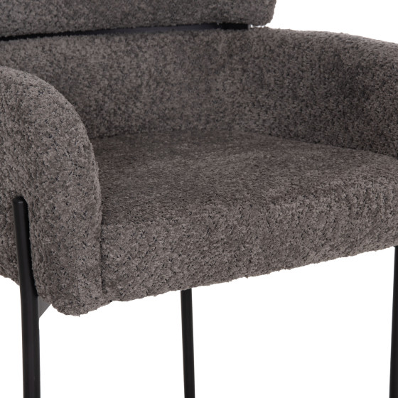 ARMCHAIR WOLF HM8583.01 GREY BOUCLE FABRIC-BLACK METAL LEGS 56x62x80Hcm.
