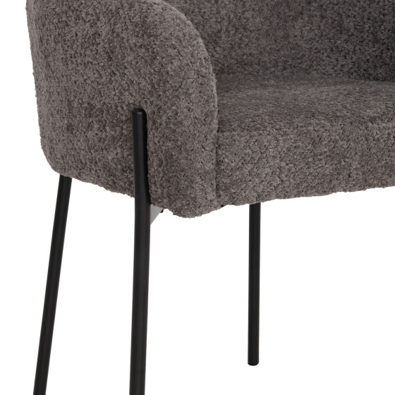 ARMCHAIR WOLF HM8583.01 GREY BOUCLE FABRIC-BLACK METAL LEGS 56x62x80Hcm.