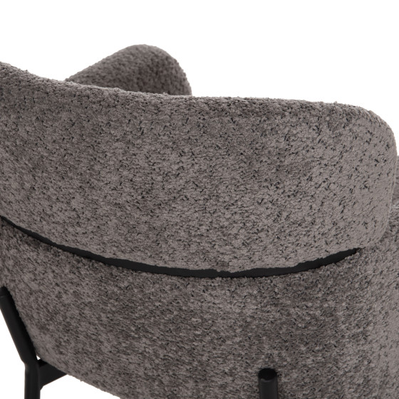 ARMCHAIR WOLF HM8583.01 GREY BOUCLE FABRIC-BLACK METAL LEGS 56x62x80Hcm.