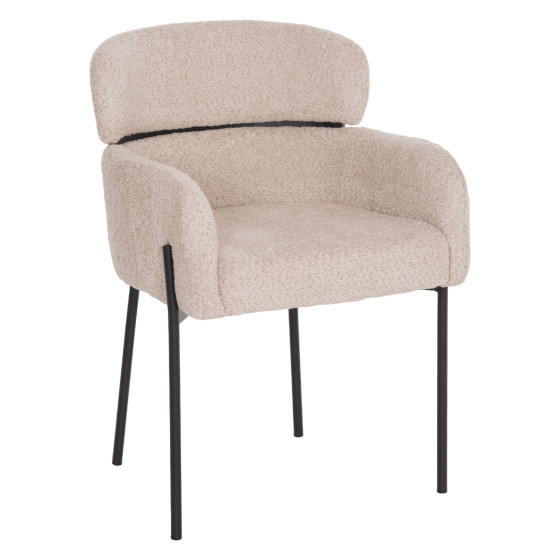 ARMCHAIR WOLF HM8583.02 ECRU BOUCLE FABRIC-BLACK METAL LEGS 56x62x80Hcm.