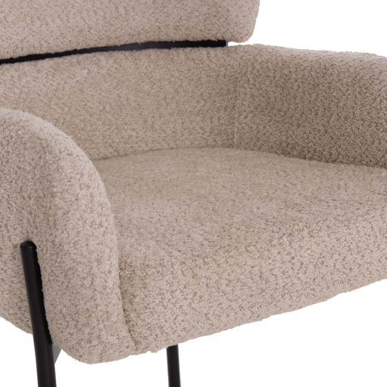 ARMCHAIR WOLF HM8583.02 ECRU BOUCLE FABRIC-BLACK METAL LEGS 56x62x80Hcm.