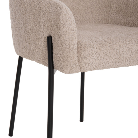 ARMCHAIR WOLF HM8583.02 ECRU BOUCLE FABRIC-BLACK METAL LEGS 56x62x80Hcm.