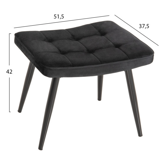 ARMCHAIR WITH FOOTSTOOL CRAWLEY HM8918.04 BLACK VLEVET-METAL LEGS 70x57x103Hcm.
