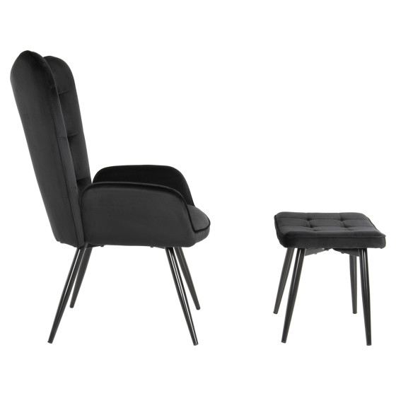 ARMCHAIR WITH FOOTSTOOL CRAWLEY HM8918.04 BLACK VLEVET-METAL LEGS 70x57x103Hcm.