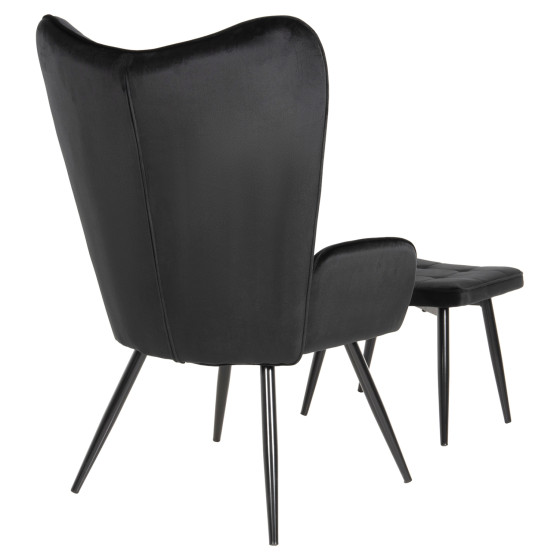 ARMCHAIR WITH FOOTSTOOL CRAWLEY HM8918.04 BLACK VLEVET-METAL LEGS 70x57x103Hcm.