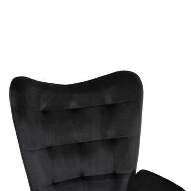 ARMCHAIR WITH FOOTSTOOL CRAWLEY HM8918.04 BLACK VLEVET-METAL LEGS 70x57x103Hcm.