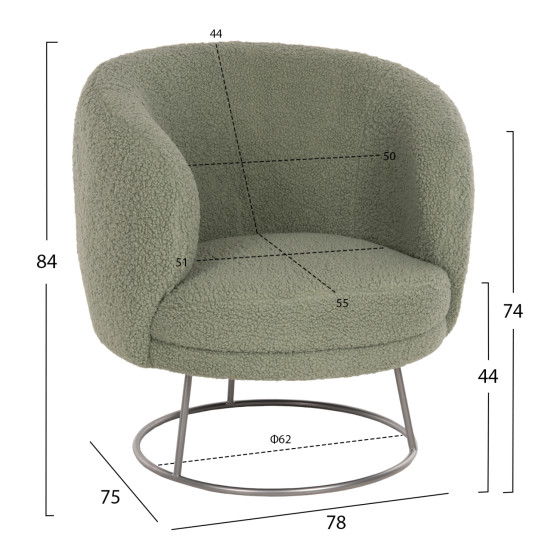 ARMCHAIR ARIEN HM8403.27 BOUCLE FABRIC IN PISTACHIO GREEN-SILVER METAL BASE 78x75x84Hcm.