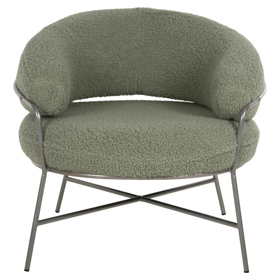 ARMCHAIR TRUDI HM8639.27 PISTACHIO GREEN BOUCLE FABRIC AND SILVER METAL FRAME 84x79x76Hcm.