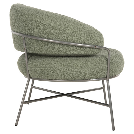 ARMCHAIR TRUDI HM8639.27 PISTACHIO GREEN BOUCLE FABRIC AND SILVER METAL FRAME 84x79x76Hcm.