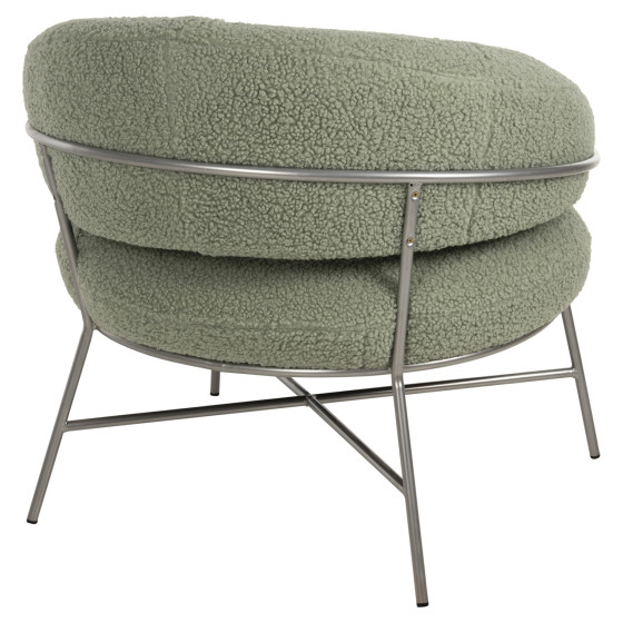 ARMCHAIR TRUDI HM8639.27 PISTACHIO GREEN BOUCLE FABRIC AND SILVER METAL FRAME 84x79x76Hcm.