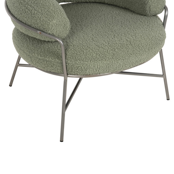 ARMCHAIR TRUDI HM8639.27 PISTACHIO GREEN BOUCLE FABRIC AND SILVER METAL FRAME 84x79x76Hcm.