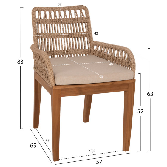 ARMCHAIR STARDOM HM9760.01 TEAK WOOD AND ROPE-NATURAL COLOR 57x65x83Hcm.