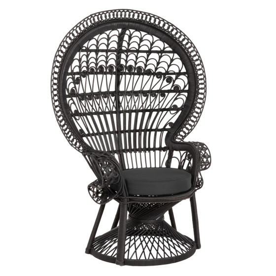 ARMCHAIR ROYAL PEACOCK HM9342.03 RATTAN IN BLACK- CUSHION BLACK 114x72x150Hcm.