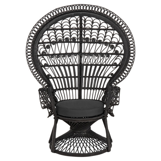 ARMCHAIR ROYAL PEACOCK HM9342.03 RATTAN IN BLACK- CUSHION BLACK 114x72x150Hcm.