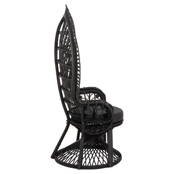 ARMCHAIR ROYAL PEACOCK HM9342.03 RATTAN IN BLACK- CUSHION BLACK 114x72x150Hcm.