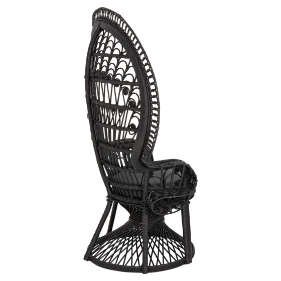 ARMCHAIR ROYAL PEACOCK HM9342.03 RATTAN IN BLACK- CUSHION BLACK 114x72x150Hcm.