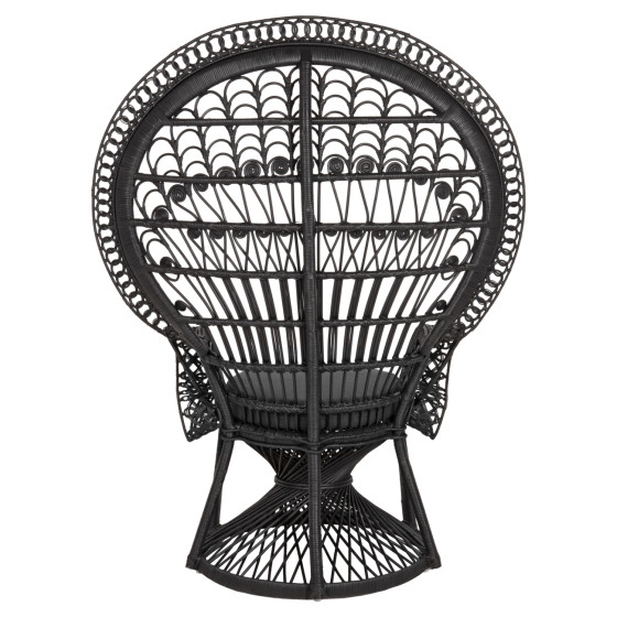 ARMCHAIR ROYAL PEACOCK HM9342.03 RATTAN IN BLACK- CUSHION BLACK 114x72x150Hcm.
