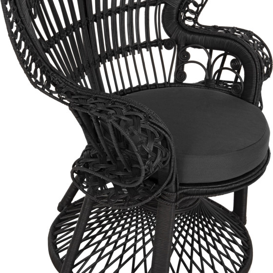 ARMCHAIR ROYAL PEACOCK HM9342.03 RATTAN IN BLACK- CUSHION BLACK 114x72x150Hcm.