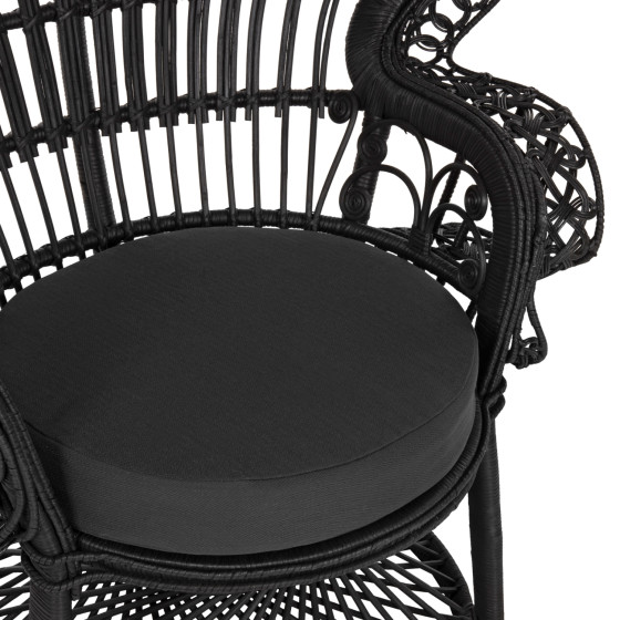 ARMCHAIR ROYAL PEACOCK HM9342.03 RATTAN IN BLACK- CUSHION BLACK 114x72x150Hcm.