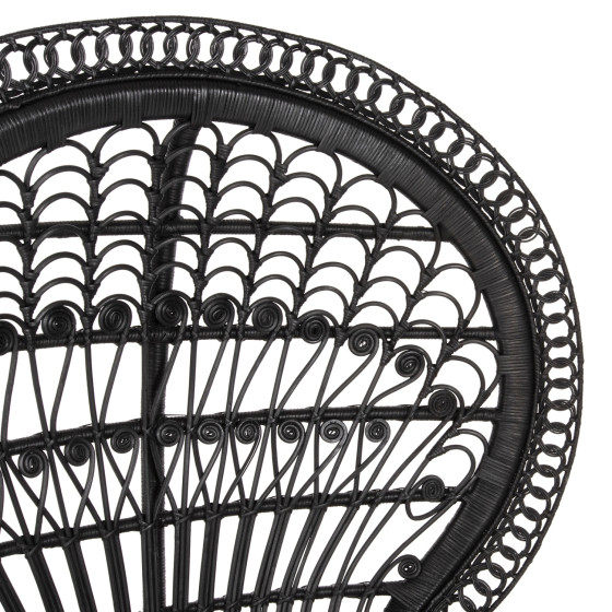 ARMCHAIR ROYAL PEACOCK HM9342.03 RATTAN IN BLACK- CUSHION BLACK 114x72x150Hcm.