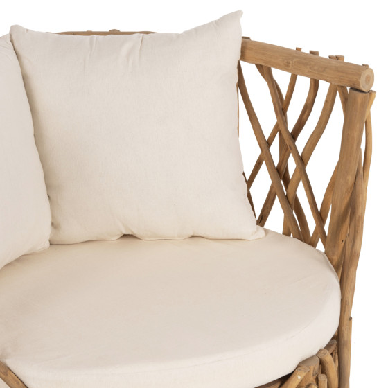 ARMCHAIR KAAN HM5994 TEAK BRANCH IN NATURAL-WHITE CUSHIONS 95x89x80Hcm.