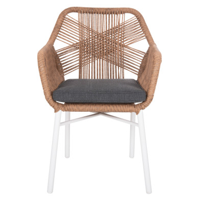 ARMCHAIR OUTDOORS TOPIN HM6048.01 ALUMINUM WHITE-P.E. RATTAN LIGHT BROWN-CUSHION GREY 58x60x83Hcm