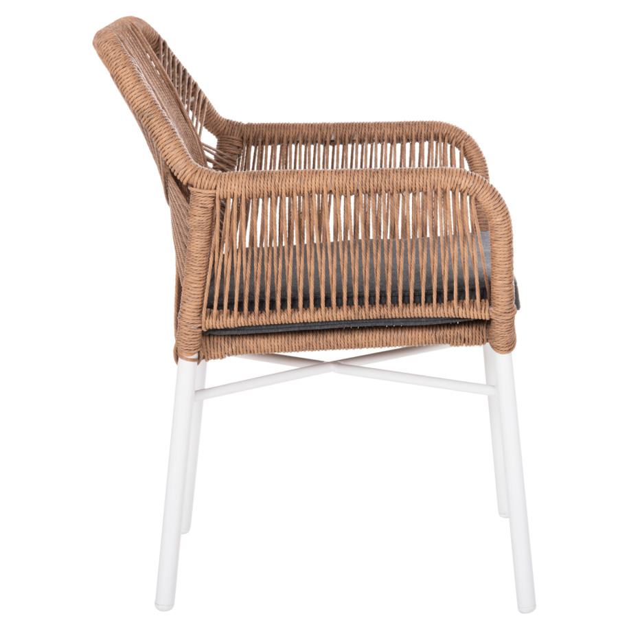 ARMCHAIR OUTDOORS TOPIN HM6048.01 ALUMINUM WHITE-P.E. RATTAN LIGHT BROWN-CUSHION GREY 58x60x83Hcm