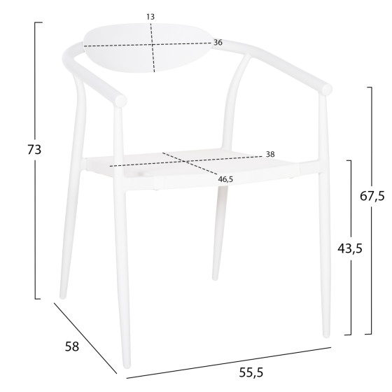 ARMCHAIR SERLY HM6052.01 WHITE ALUMINUM-WHITE TEXTILENE 56x61x74,5Hcm.