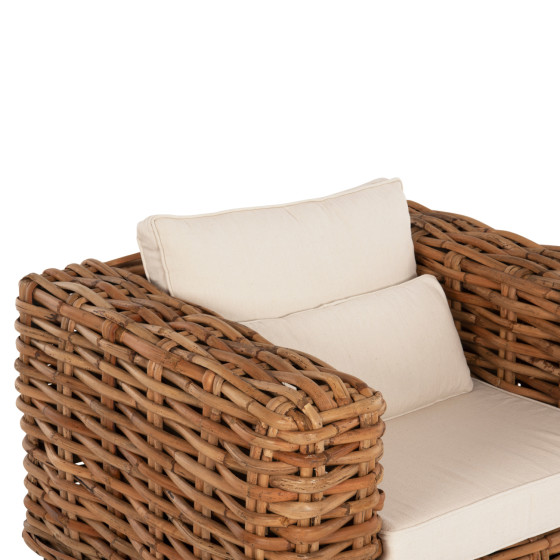 OUTDOOR LOUNGE SET 4PCS TROPEL HM9656 NATURAL RATTAN-MAHOGANY WOOD-WHITE CUSHIONS