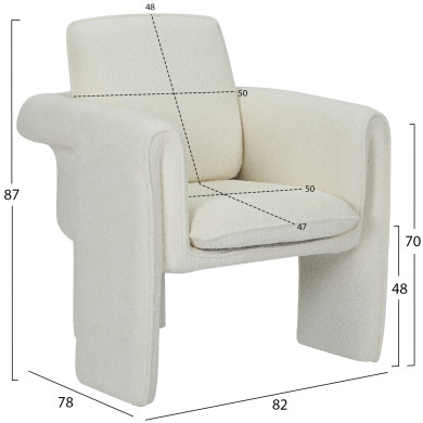 ARMCHAIR CRUSHER HM9681.04 WHITE BOUCLE FABRIC-METAL FRAME 82x78x87Hcm.