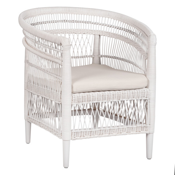 ARMCHAIR MALAWI HM9635.02 MAHOGANY WOOD WITH RATTAN IN WHITE-WHITE CUSHION 80x70x86Hcm.