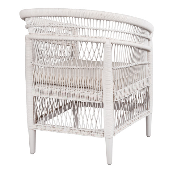 ARMCHAIR MALAWI HM9635.02 MAHOGANY WOOD WITH RATTAN IN WHITE-WHITE CUSHION 80x70x86Hcm.
