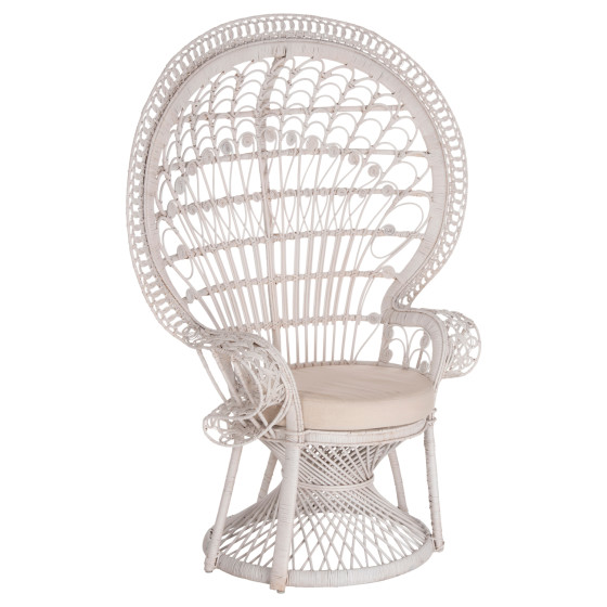 ARMCHAIR ROYAL PEACOCK HM9342.02 RATTAN IN WHITE- CUSHION WHITE 114x72x150Hcm.