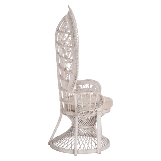ARMCHAIR ROYAL PEACOCK HM9342.02 RATTAN IN WHITE- CUSHION WHITE 114x72x150Hcm.