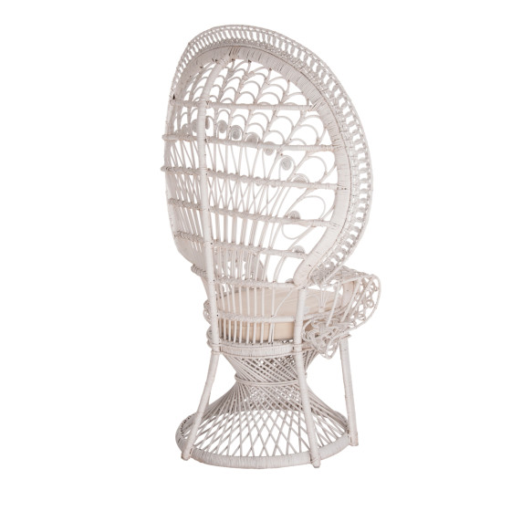 ARMCHAIR ROYAL PEACOCK HM9342.02 RATTAN IN WHITE- CUSHION WHITE 114x72x150Hcm.
