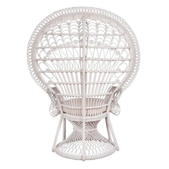 ARMCHAIR ROYAL PEACOCK HM9342.02 RATTAN IN WHITE- CUSHION WHITE 114x72x150Hcm.
