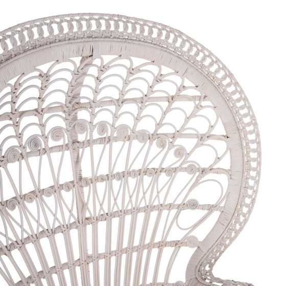 ARMCHAIR ROYAL PEACOCK HM9342.02 RATTAN IN WHITE- CUSHION WHITE 114x72x150Hcm.
