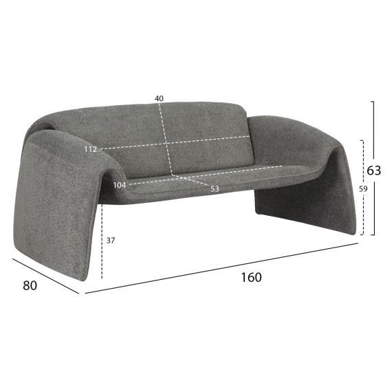 SOFA 2-SEATER LAFORGE HM9680.01 METAL FRAME-GREY BOUCLE FABRIC 160x80x63Hcm.