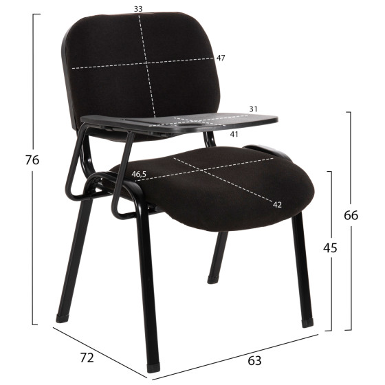 CONFERENCE CHAIR WITH DESK IN BLACK FABRIC HM11942