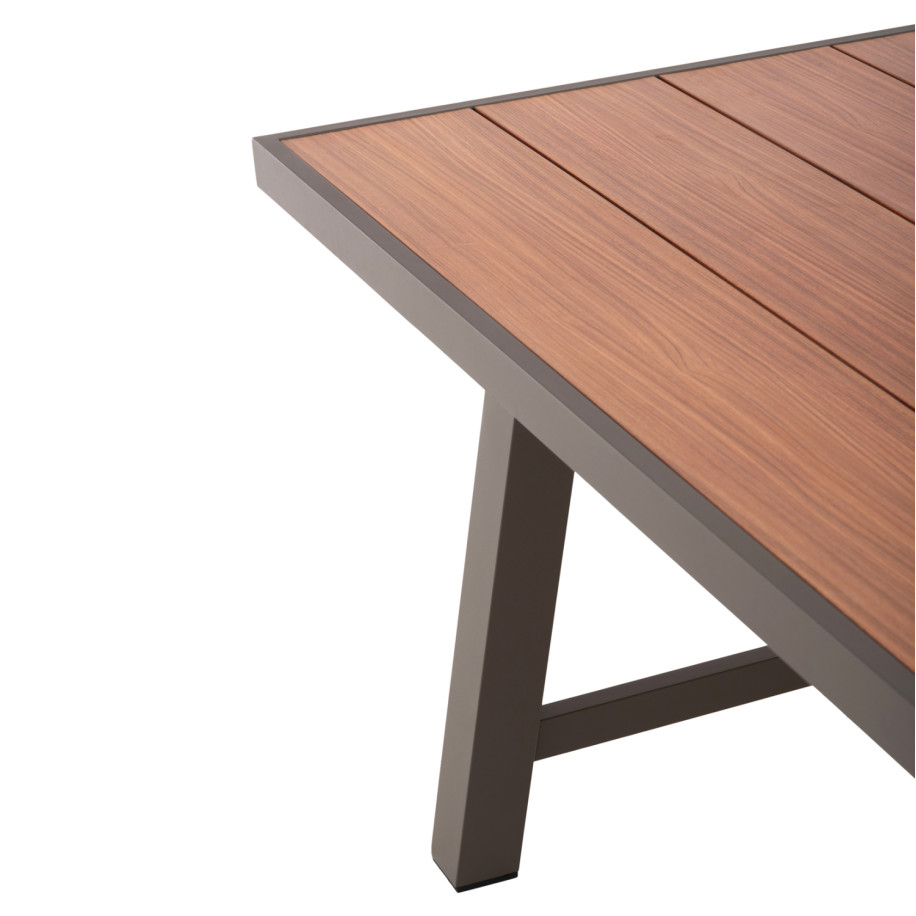 OUTDOOR ALUMINUM TABLE GOBAR HM6060.04 CHAMPAGNE WITH WOOD-LIKE TABLETOP 240Χ105Χ75Hcm.