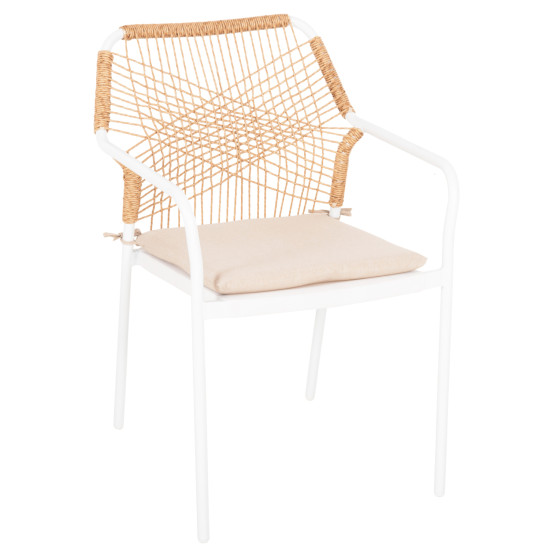 ARMCHAIR ALUMINUM TROTTER HM5865.12 WHITE FRAME AND BEIGE WICKER-WHITE CUSHION