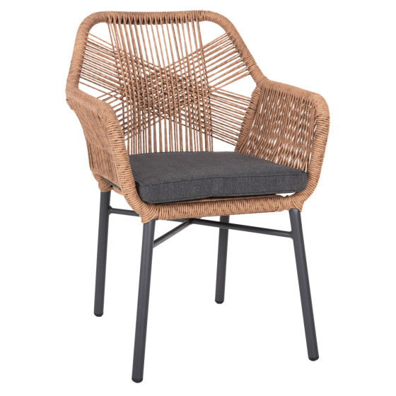 ARMCHAIR TOPIN HM6048.03 ALUMINUM ANTHRACITE-P.E. RATTAN BEIGE-CUSHION ANTHRACITE 57x65x84Hcm