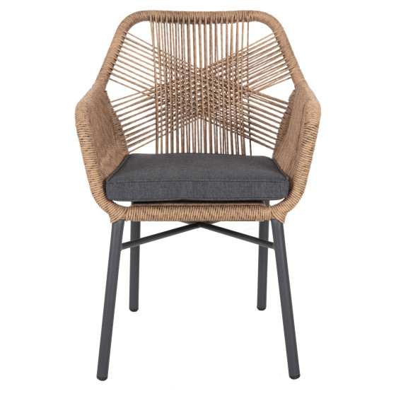 ARMCHAIR TOPIN HM6048.03 ALUMINUM ANTHRACITE-P.E. RATTAN BEIGE-CUSHION ANTHRACITE 57x65x84Hcm