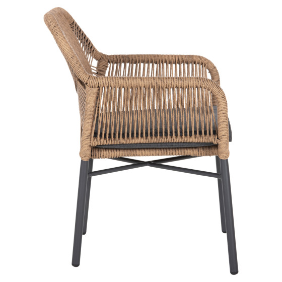 ARMCHAIR TOPIN HM6048.03 ALUMINUM ANTHRACITE-P.E. RATTAN BEIGE-CUSHION ANTHRACITE 57x65x84Hcm