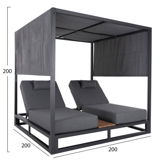 DOUBLE LOUNGE SUNBEDS IN A CUBE WITH SUNSHADES GALLANT HM6097.01 ALUMINUM IN GREY 2x2x2m