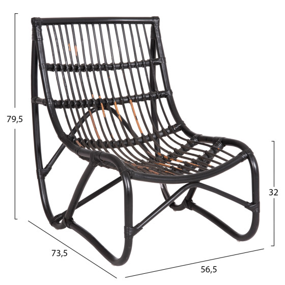 ARMCHAIR GRINN HM9815.02 RATTAN RODS IN BLACK COLOR 56.5x73.5x79.5H --B' GRADEcm.