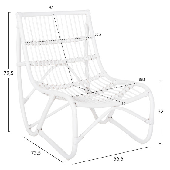 ARMCHAIR GRINN HM9815.03 RATTAN RODS IN WHITE COLOR 56.5x73.5x79.5H cm.