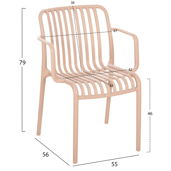 ARMCHAIR OUTDOOR CONVEE HM6105.04 POLYPROPYLENE IN CAPPUCCINO 55x56x79H cm.